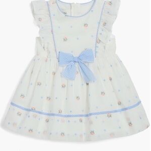 Pippa & Julie White Cotton Dress with Blue and Pink Embroidery